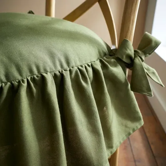 Frill Seat Pad with Ties - Green, Cotton