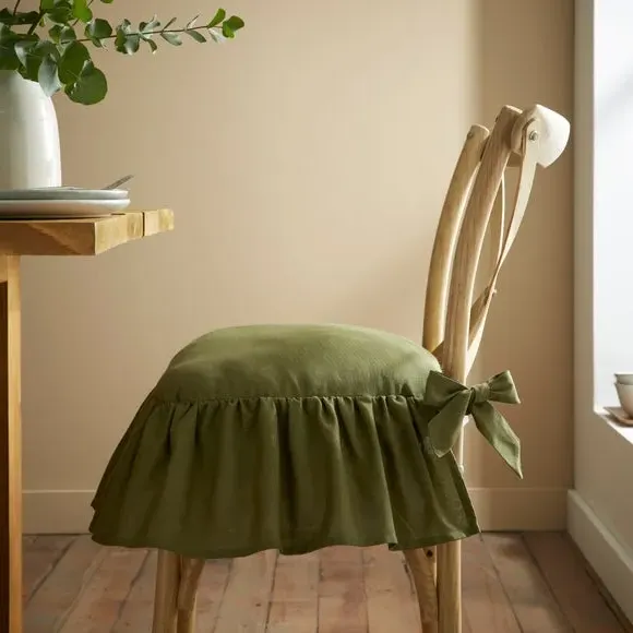 Frill Seat Pad with Ties - Green, Cotton