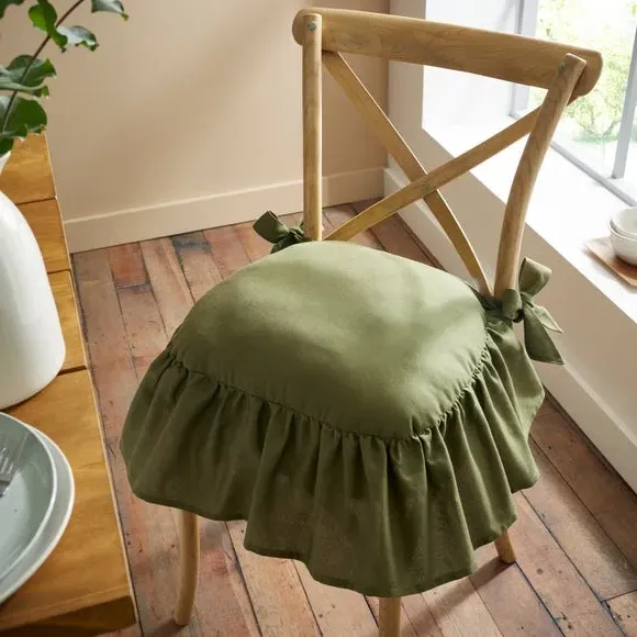 Frill Seat Pad with Ties - Green, Cotton image