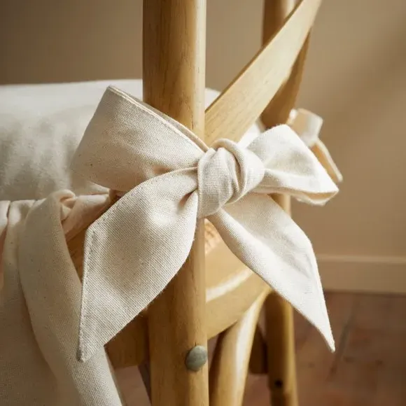 Frill Seat Pad with Ties - Natural, Cotton