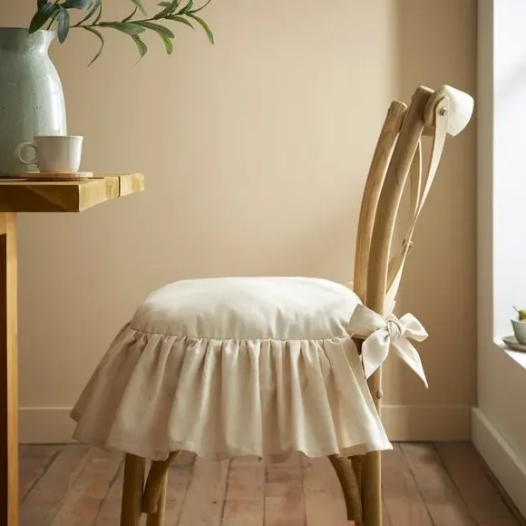 Frill Seat Pad with Ties - Natural, Cotton