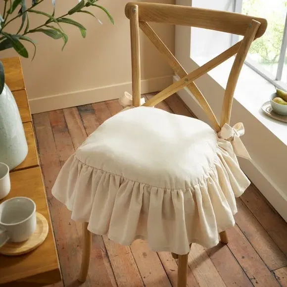 Frill Seat Pad with Ties - Natural, Cotton