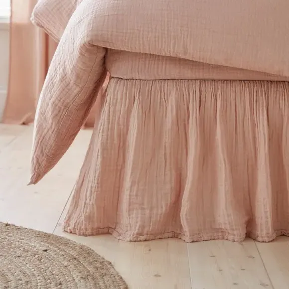 Frilled Bed Valance - Blush, Cotton Muslin