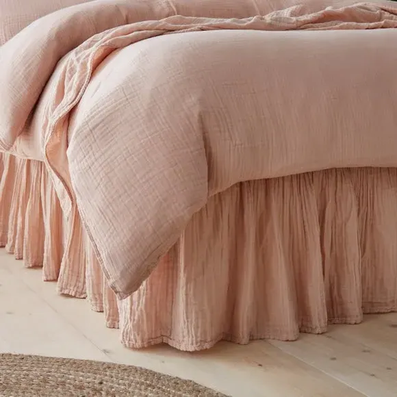 Frilled Bed Valance - Blush, Cotton Muslin