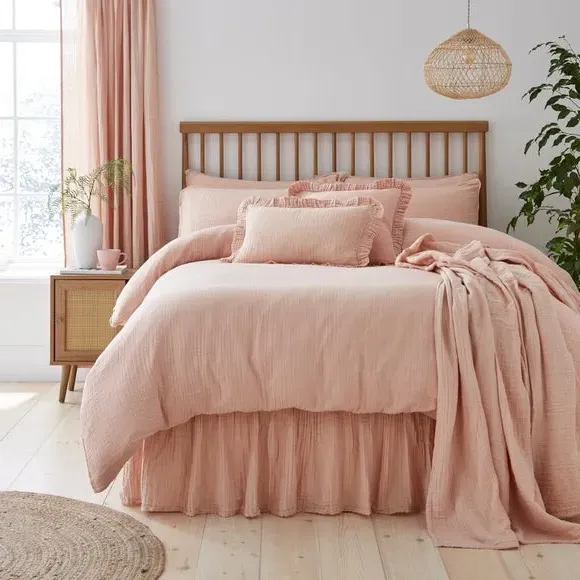 Frilled Bed Valance - Blush, Cotton Muslin