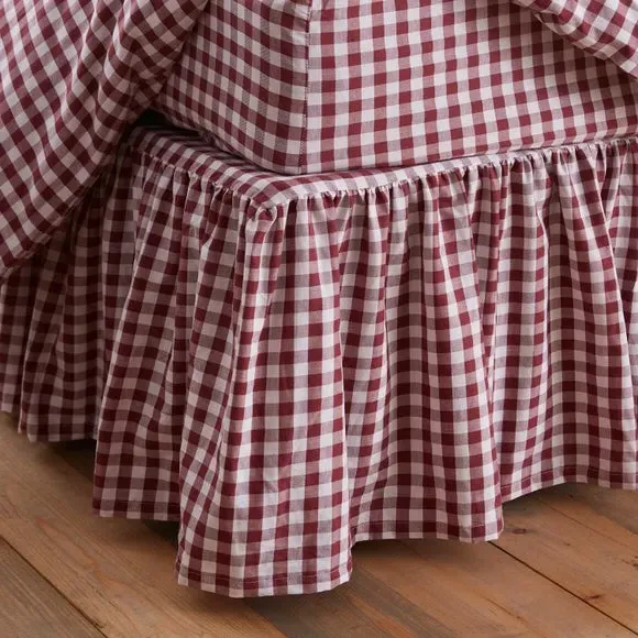 Frilled Bed Valance Gingham - Mulberry, Cotton