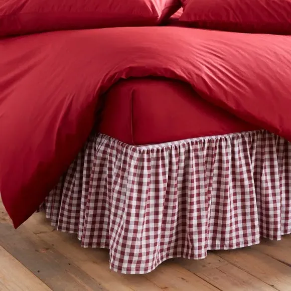 Frilled Bed Valance Gingham - Mulberry, Cotton