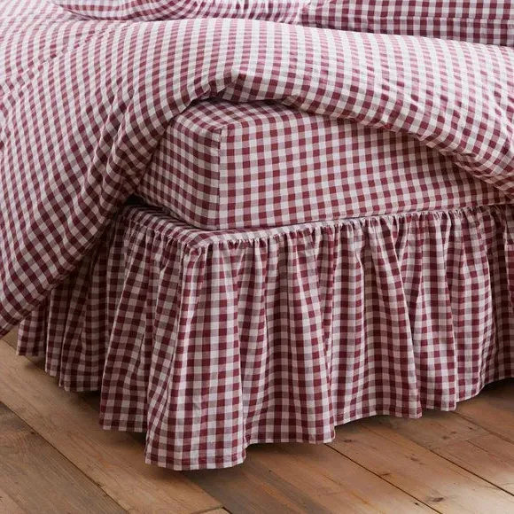 Frilled Bed Valance Gingham - Mulberry, Cotton