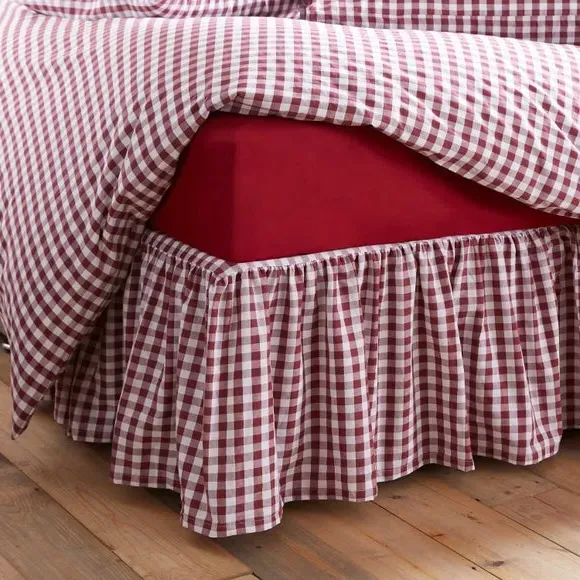 Frilled Bed Valance Gingham - Mulberry, Cotton