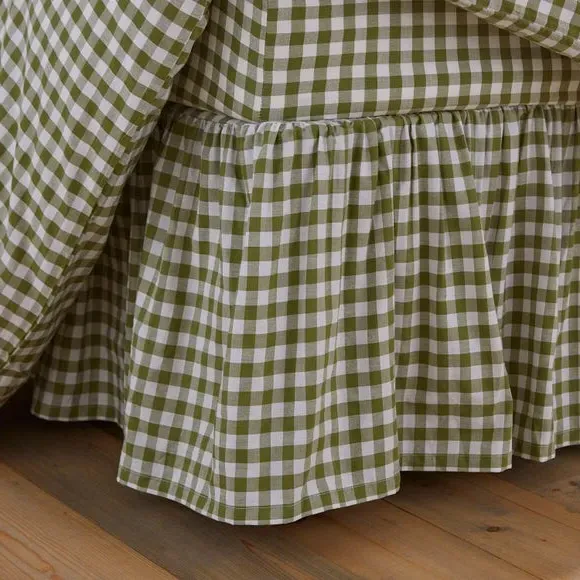 Frilled Bed Valance Gingham - Olive, Cotton