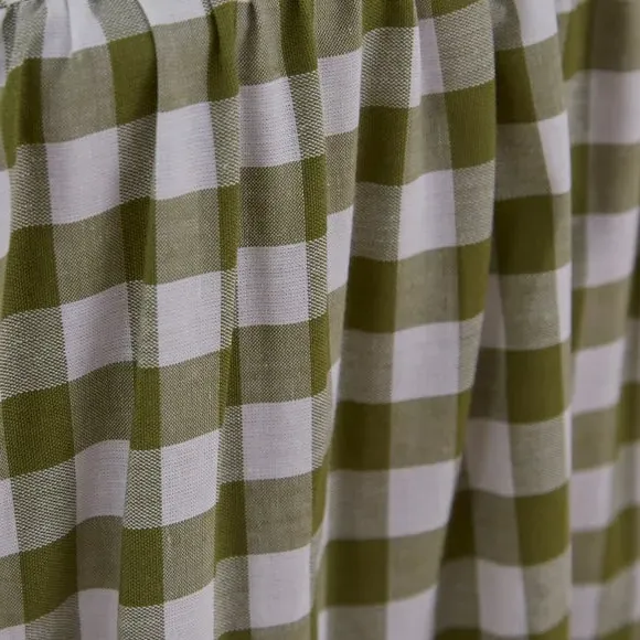 Frilled Bed Valance Gingham - Olive, Cotton