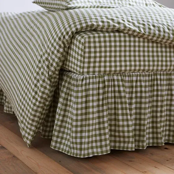 Frilled Bed Valance Gingham - Olive, Cotton image