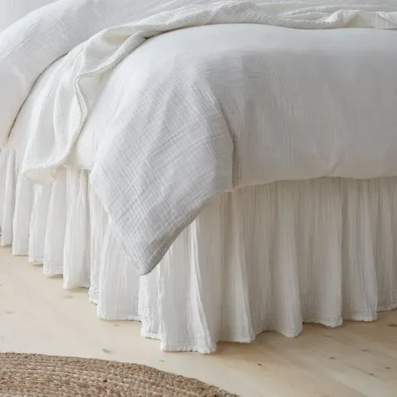 Frilled Bed Valance - White, Cotton Muslin