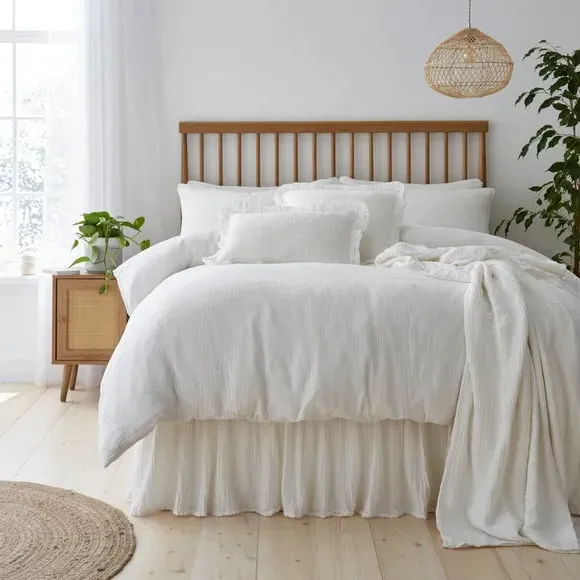 Frilled Bed Valance - White, Cotton Muslin