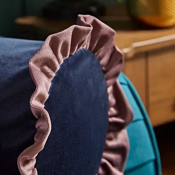 Frilled Bolster Cushion - Blue, Recycled Polyester