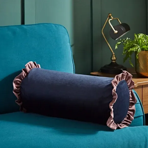 Frilled Bolster Cushion - Blue, Recycled Polyester image