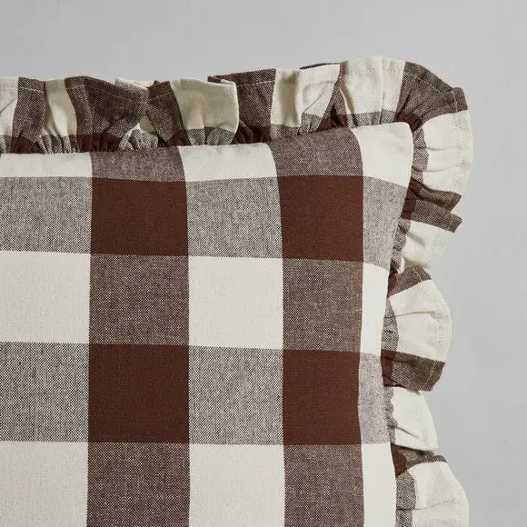 Frilled Check Cushion - Pinecone, Polyester