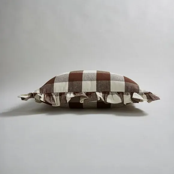 Frilled Check Cushion - Pinecone, Polyester