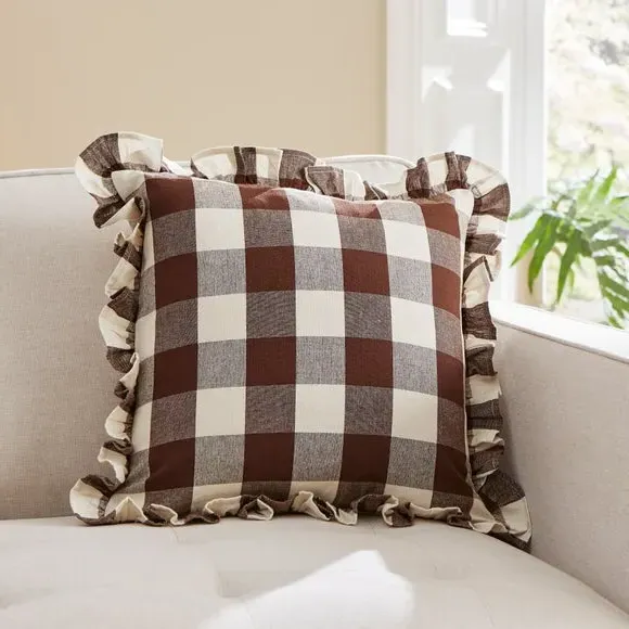 Frilled Check Cushion - Pinecone, Polyester image