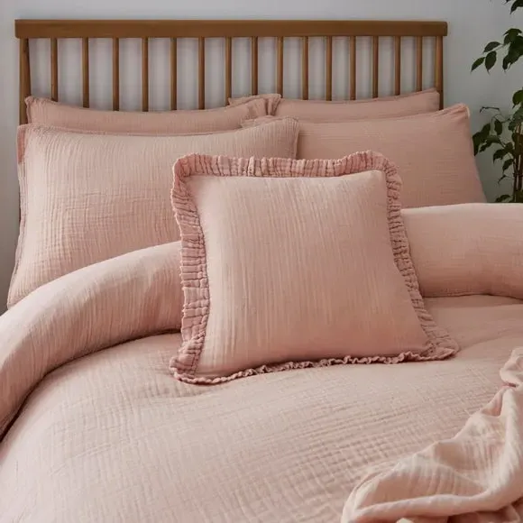 Frilled Cushion Cover - Blush, Cotton Muslin
