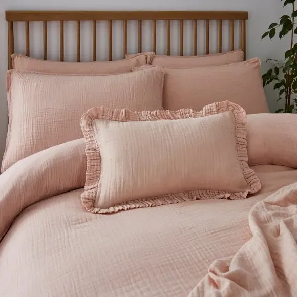 Frilled Cushion Cover - Blush, Cotton Muslin image