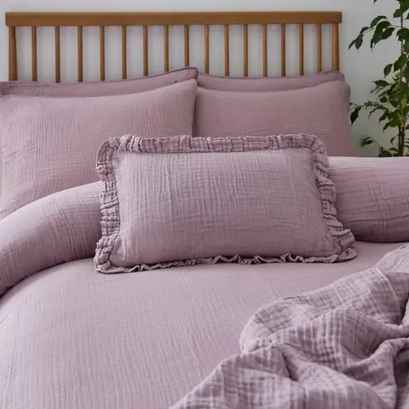 Frilled Cushion Cover - Mauve, Cotton Muslin