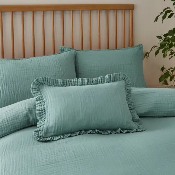 Frilled Cushion Cover - Mineral, Cotton Muslin