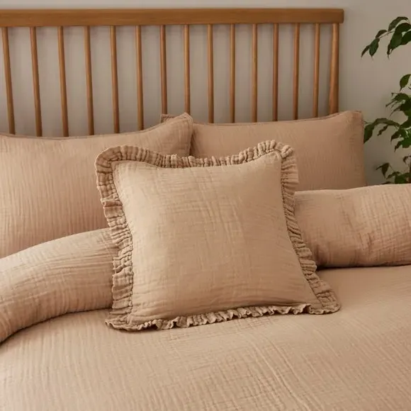 Frilled Cushion Cover - Putty, Cotton Muslin