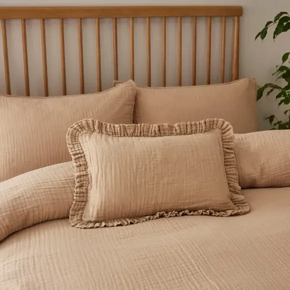 Frilled Cushion Cover - Putty, Cotton Muslin