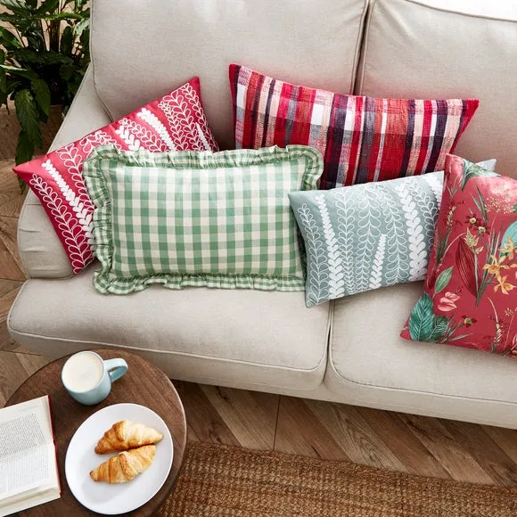 Frilled Cushion with Gingham Pattern - Green