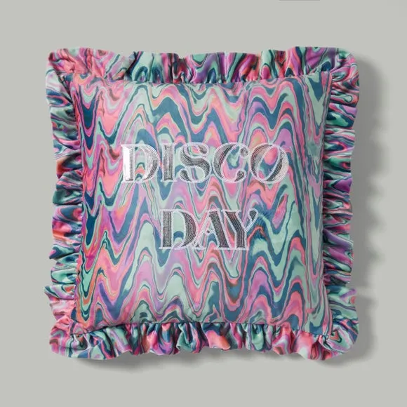 Frilled Cushion with Sequins - Multicolor