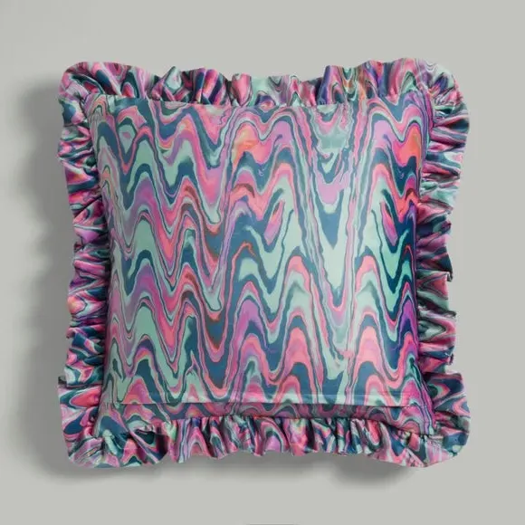 Frilled Cushion with Sequins - Multicolor
