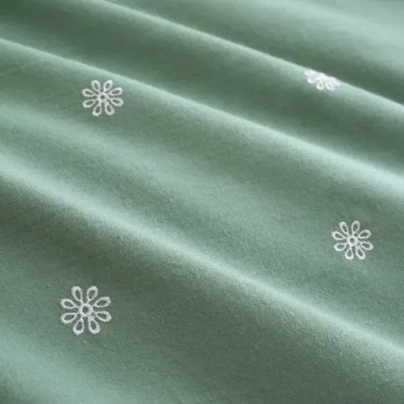 Frilled Duvet Cover Set - Green, Cotton