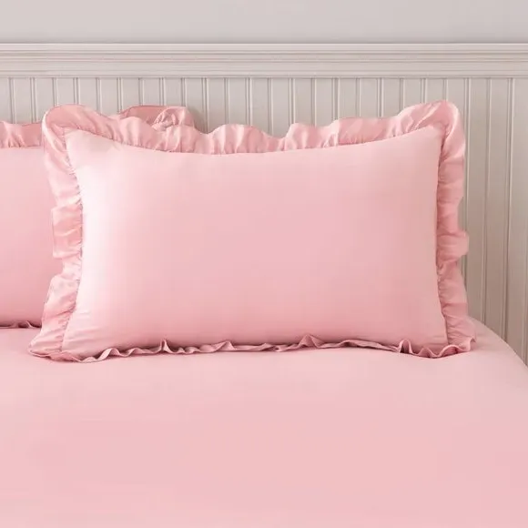 Frilled Edge Duvet Cover Set - Blush, Microfibre