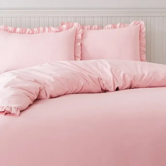 Frilled Edge Duvet Cover Set - Blush, Microfibre