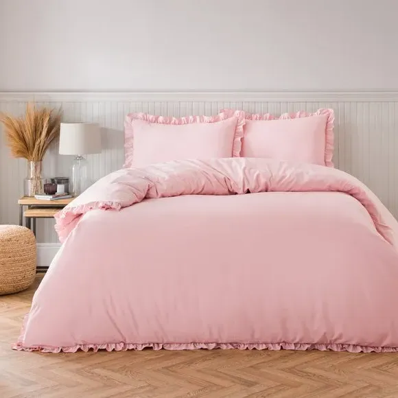 Frilled Edge Duvet Cover Set - Blush, Microfibre