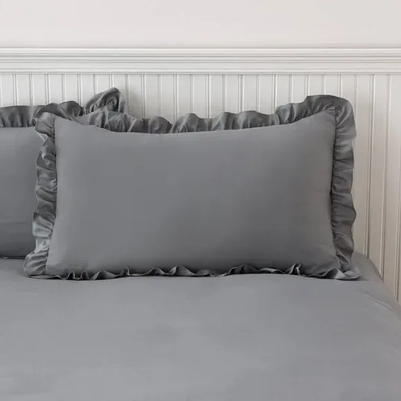 Frilled Edge Duvet Cover Set - Charcoal, Microfibre