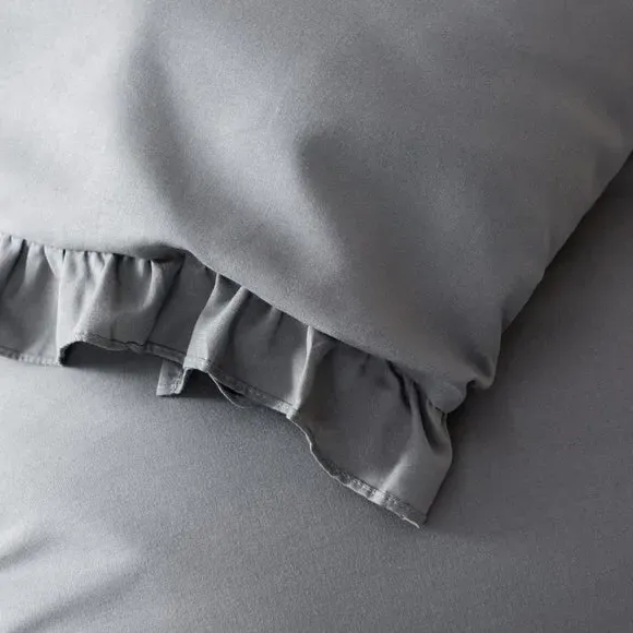 Frilled Edge Duvet Cover Set - Charcoal, Microfibre