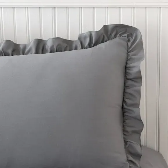 Frilled Edge Duvet Cover Set - Charcoal, Microfibre
