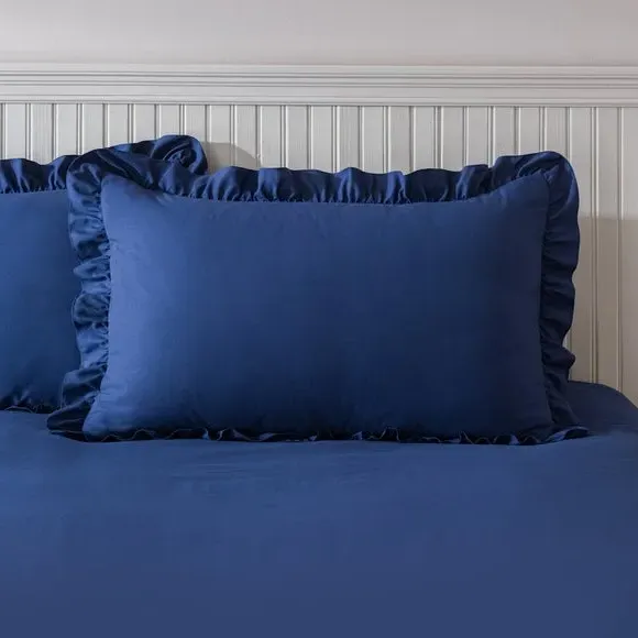 Frilled Edge Duvet Cover Set - Navy, Microfibre