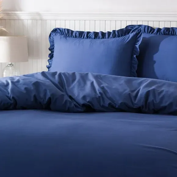 Frilled Edge Duvet Cover Set - Navy, Microfibre