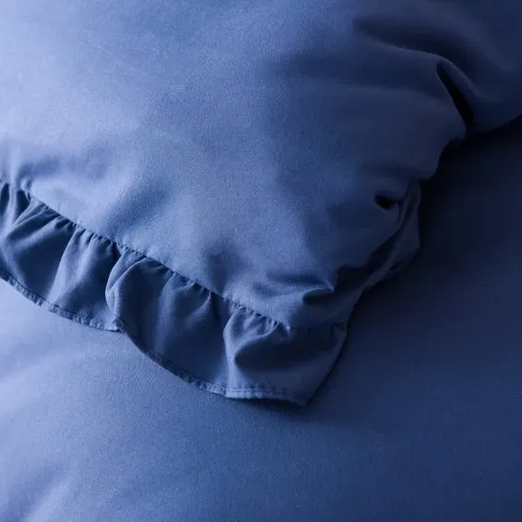 Frilled Edge Duvet Cover Set - Navy, Microfibre