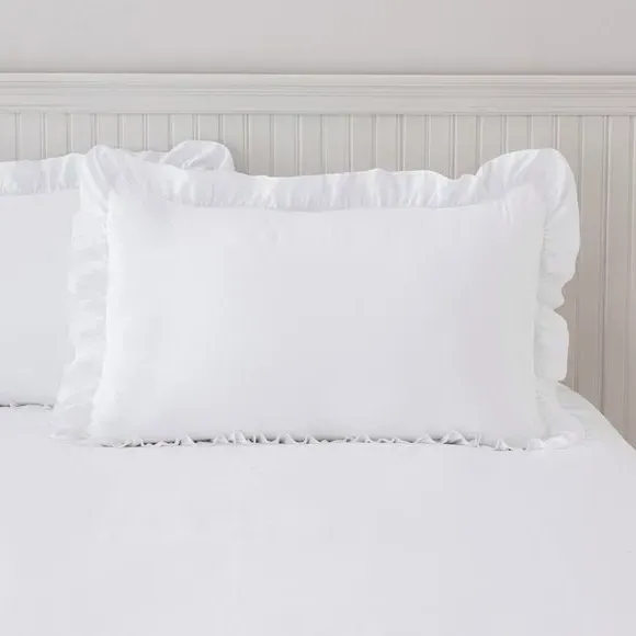 Frilled Edge Duvet Cover Set - White, Microfibre