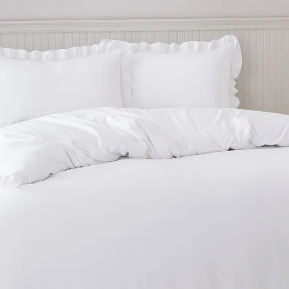 Frilled Edge Duvet Cover Set - White, Microfibre