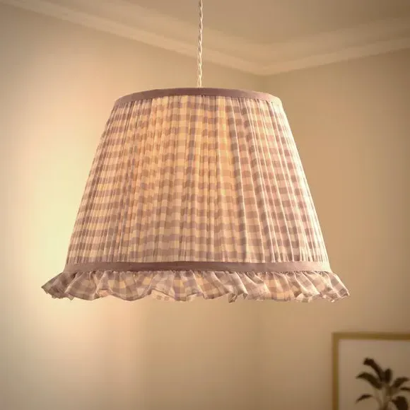 Frilled Lamp Shade with Gingham - Lilac, Polyester