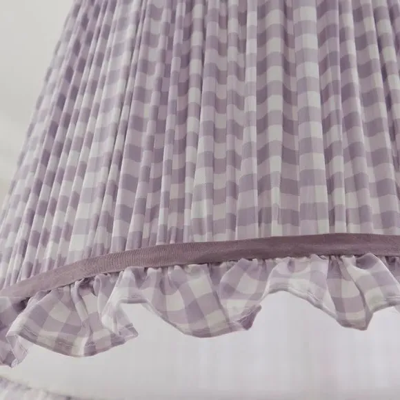 Frilled Lamp Shade with Gingham - Lilac, Polyester
