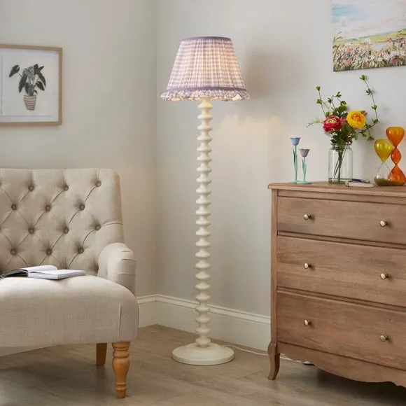 Frilled Lamp Shade with Gingham - Lilac, Polyester