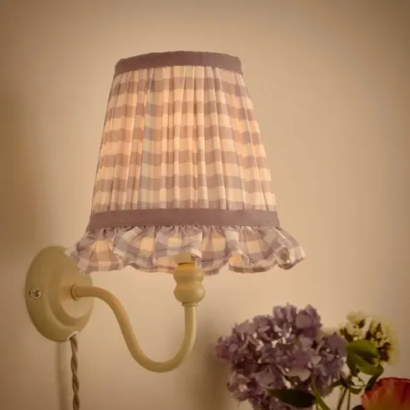 Frilled Lamp Shade with Gingham - Lilac, Polyester