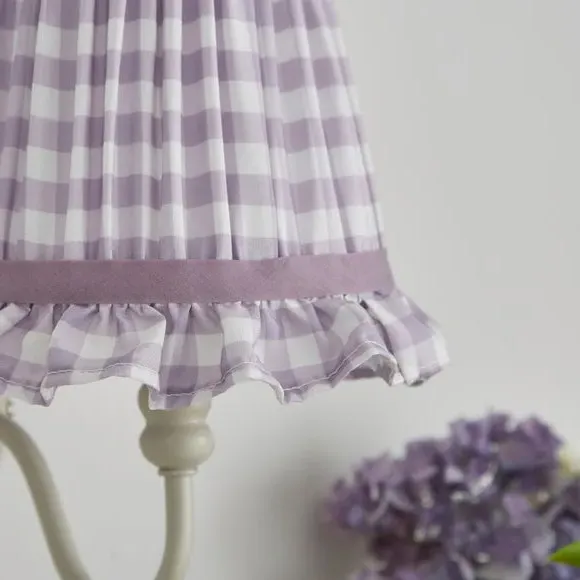 Frilled Lamp Shade with Gingham - Lilac, Polyester