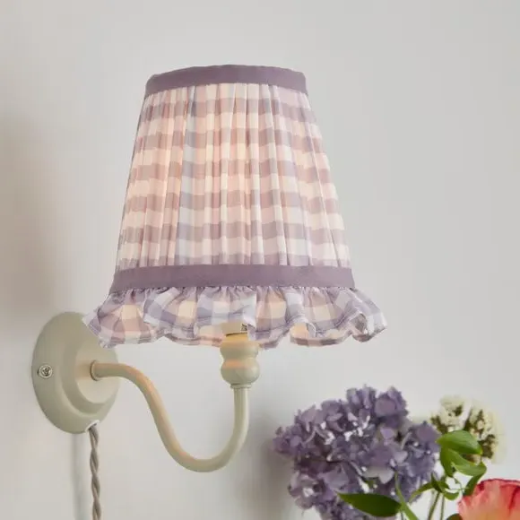 Frilled Lamp Shade with Gingham - Lilac, Polyester image